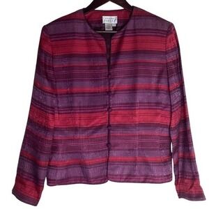 Adrianna Papell Silk Striped‎ Blazer and Burgundy Skirt Set Size 12